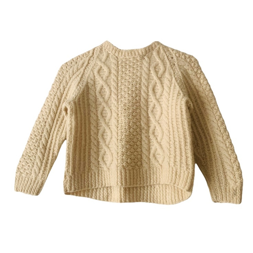 Vintage Girlās Wool Cream Cable Aran-Knit Sweater Fisherman Cottage READ